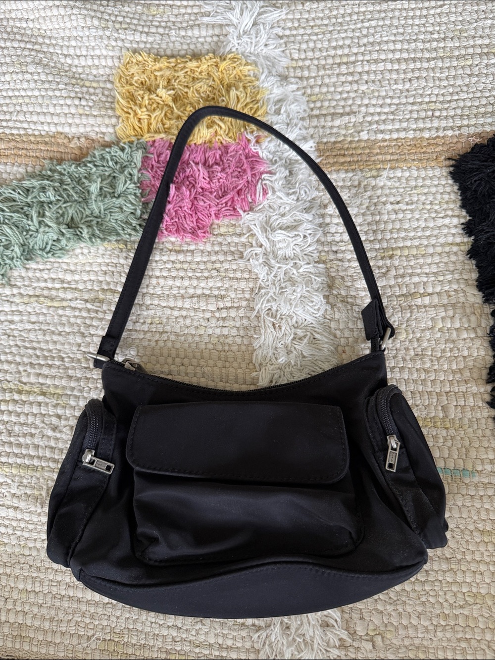 EUC Brandy Melville John Galt Black Nylon Mini Shoulder Bag with Silver Zip
